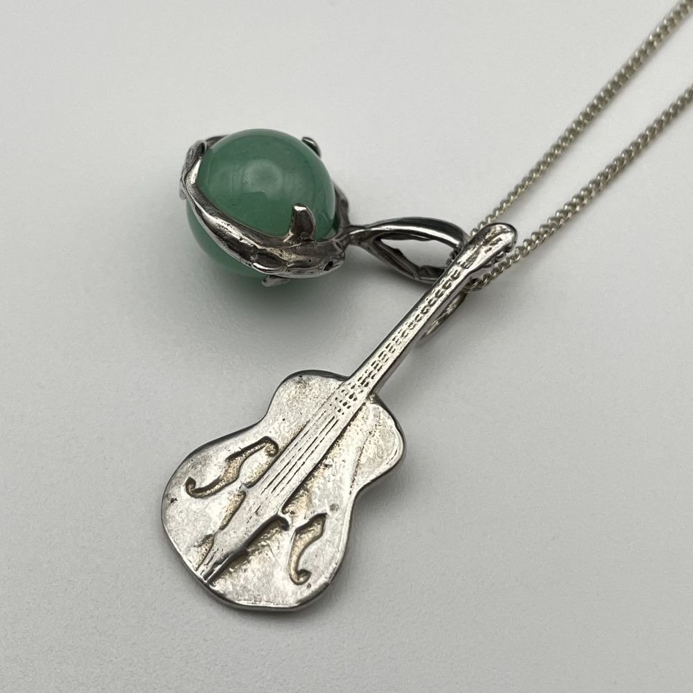 Sterling Silver Petite Guitar Charm Necklace Dolphin Amazonite Bead‎ Charm
